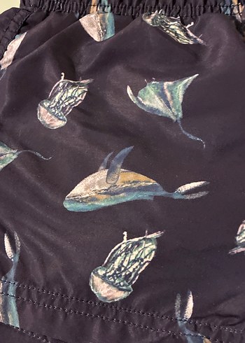 Erkek Çocuk Koyu Mavi Desenli Deniz Şortu 6-7 yaş lacivert bask - Görsel 4