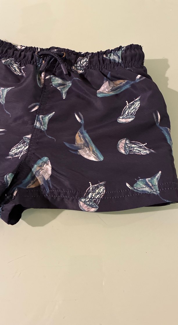 Erkek Çocuk Koyu Mavi Desenli Deniz Şortu 6-7 yaş lacivert bask - Görsel 2