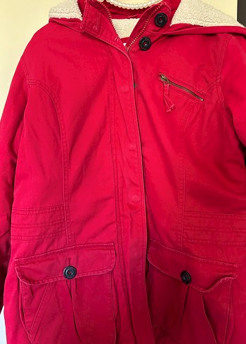 Kırmızı Fermuarlı Midi Kadın mont - Görsel 2