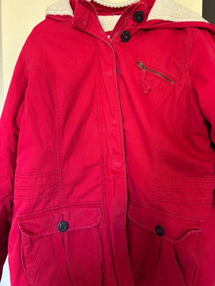 Kırmızı Fermuarlı Midi Kadın mont - Görsel 2