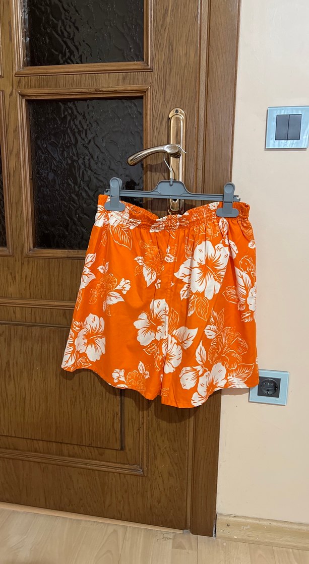 Renkli Turuncu Çiçek Desenli Erkek Mayo Şortu - Görsel 3