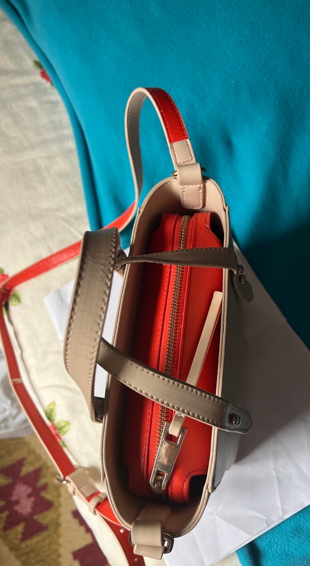 Minimalist bej Deri Kadın Çanta - Görsel 3