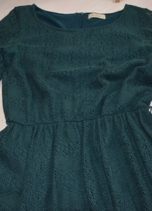 Pull and Bear Yeşil vintage elbise