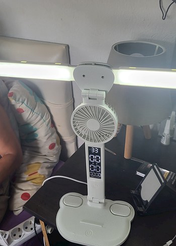 Beyaz Masaüstü Mini Fan ve LED Işık