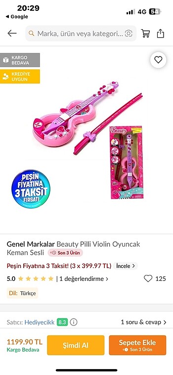 Beden Renk Sesli ve müzikli oyuncak keman