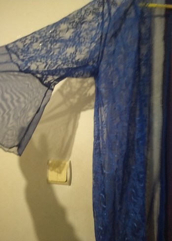 Uzun Kollu Mavi Kadın Sabahlık - Görsel 2