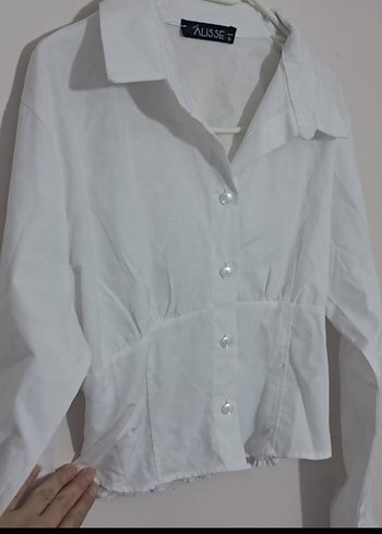 Diğer Düğmeli Beyaz Denim V Yaka Kadın Gömlek