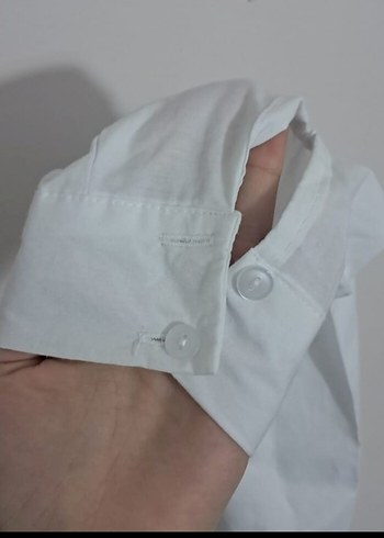 s Beden beyaz Renk Düğmeli Beyaz Denim V Yaka Kadın Gömlek