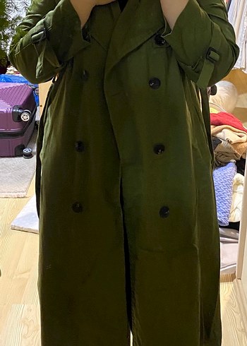 Diğer Siyah Midi Trenchcoat, Kuşaklı, Normcore