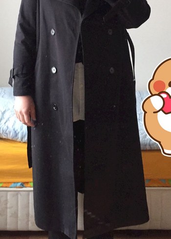 Siyah Midi Trenchcoat, Kuşaklı, Normcore