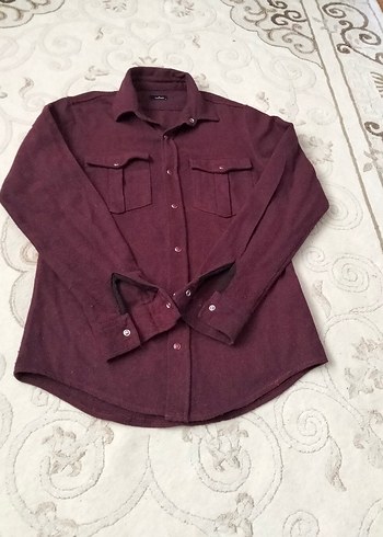Bordo Kadın Keten Düğmeli Gömlek - Görsel 2