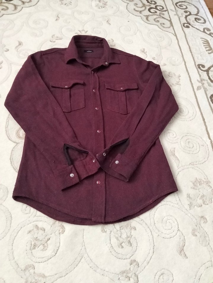 Bordo Kadın Keten Düğmeli Gömlek - Görsel 2