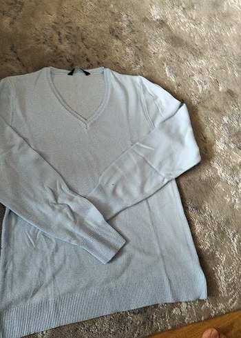 mavı V-Yaka Yün Kadın Triko - Görsel 2