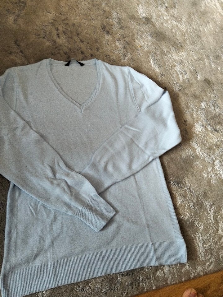 mavı V-Yaka Yün Kadın Triko - Görsel 2