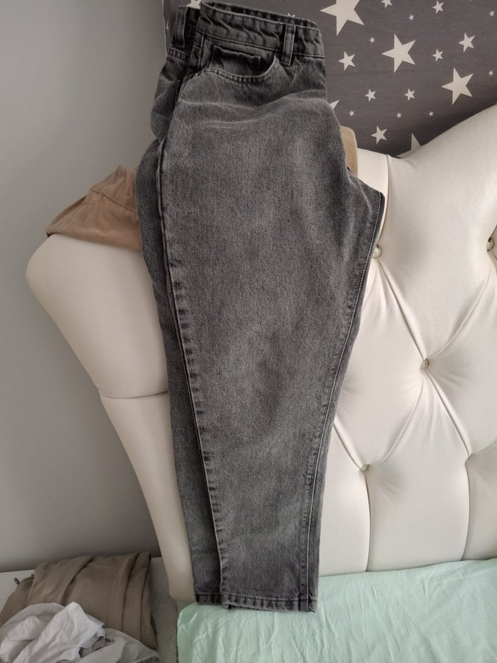 Gri Düğmeli Kadın Denim Pantolon - Görsel 3