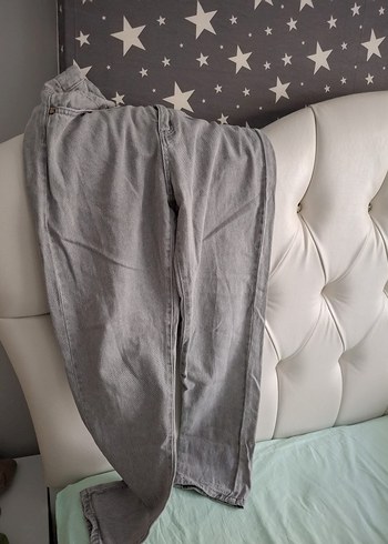 Gri Kadın Düğmeli Bol Kesim Midi Kot Pantolon - Görsel 2