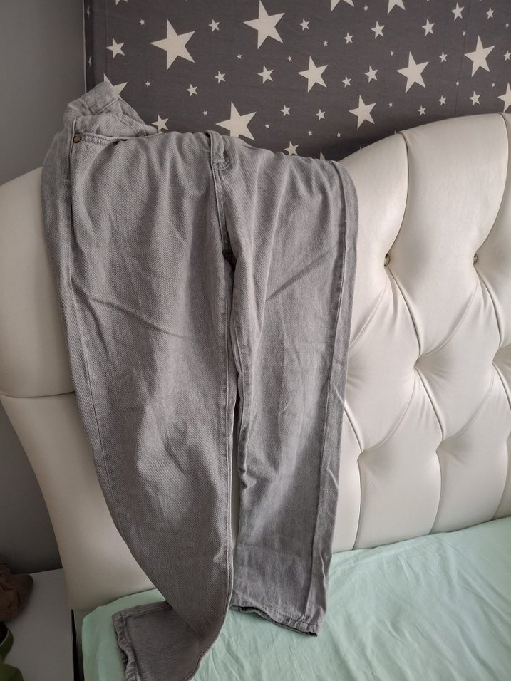 Gri Kadın Düğmeli Bol Kesim Midi Kot Pantolon - Görsel 2