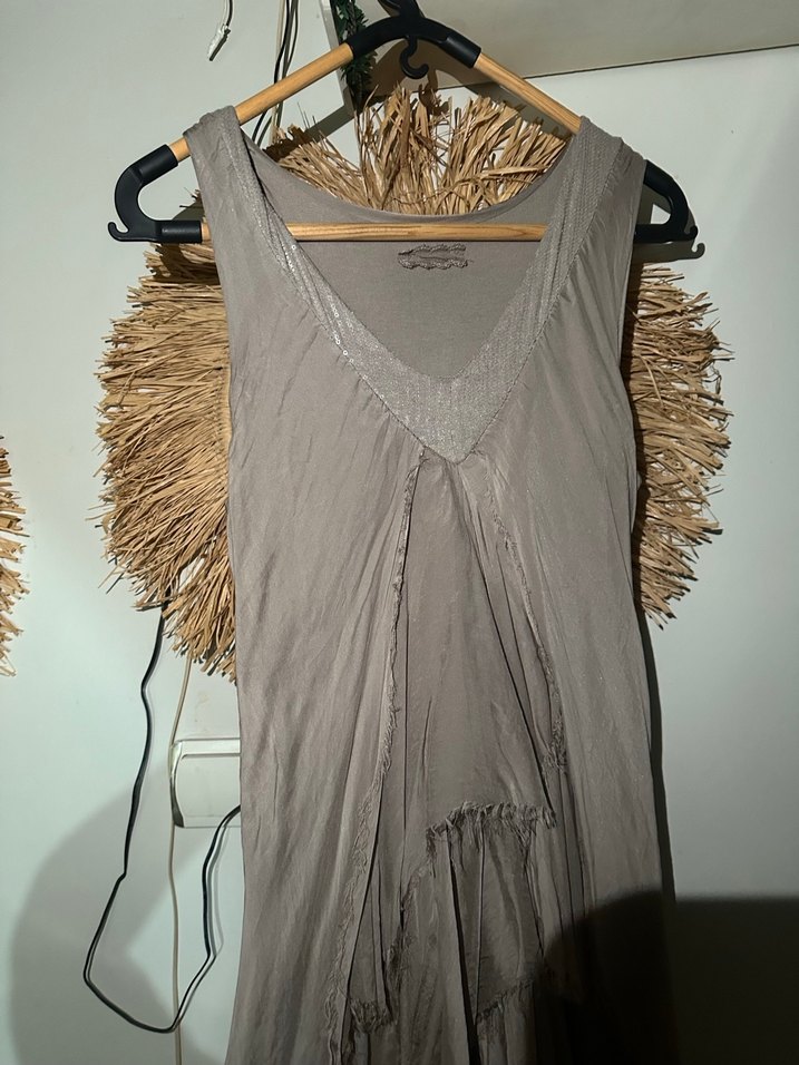 Bej V Yaka Salaş Uzun Elbise - Görsel 3