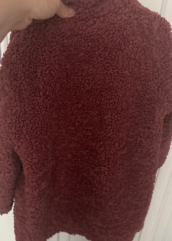 Gül kurusu Düğmeli Midi Peluş Kabanı - Görsel 5