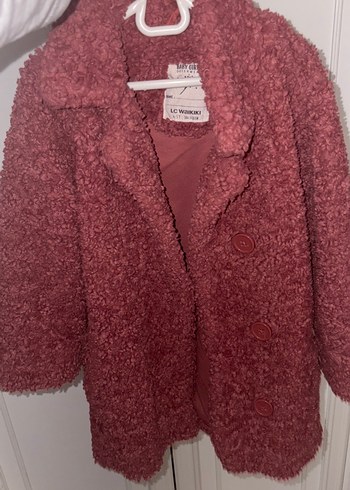 Gül kurusu Düğmeli Midi Peluş Kabanı - Görsel 6