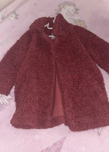 Gül kurusu Düğmeli Midi Peluş Kabanı - Görsel 7