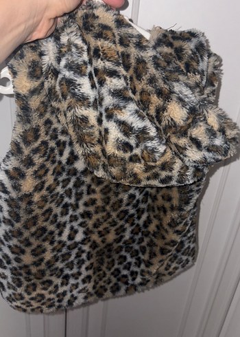 Kahverengi Leopar Desenli Kürk Detaylı Kız Yeleği - Görsel 6