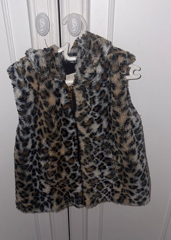 Kahverengi Leopar Desenli Kürk Detaylı Kız Yeleği - Görsel 5