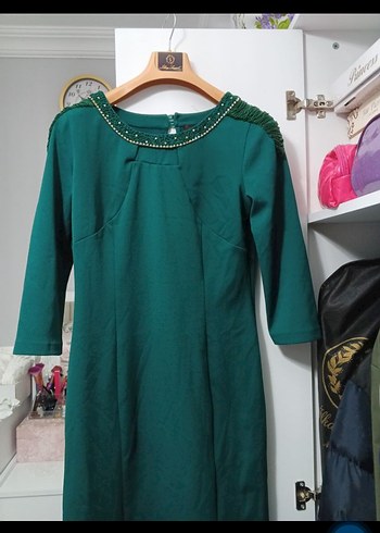 Uzun Kollu Yeşil Vintage Elbise