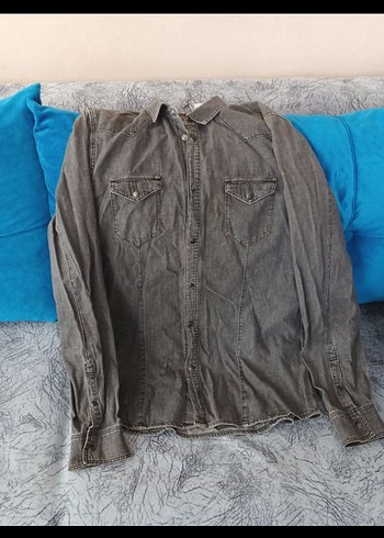 Gri Denim Erkek Gömlek Uzun Kollu