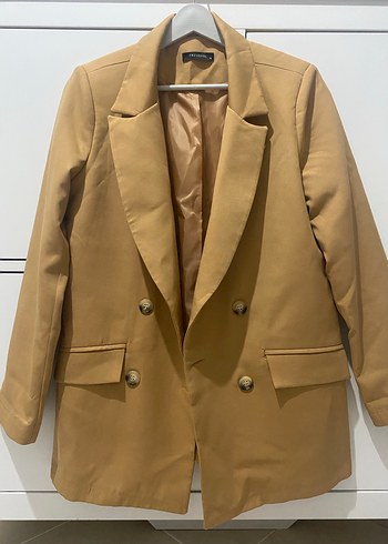 Bej Kadın Süet Düğmeli Midi Blazer - Görsel 2