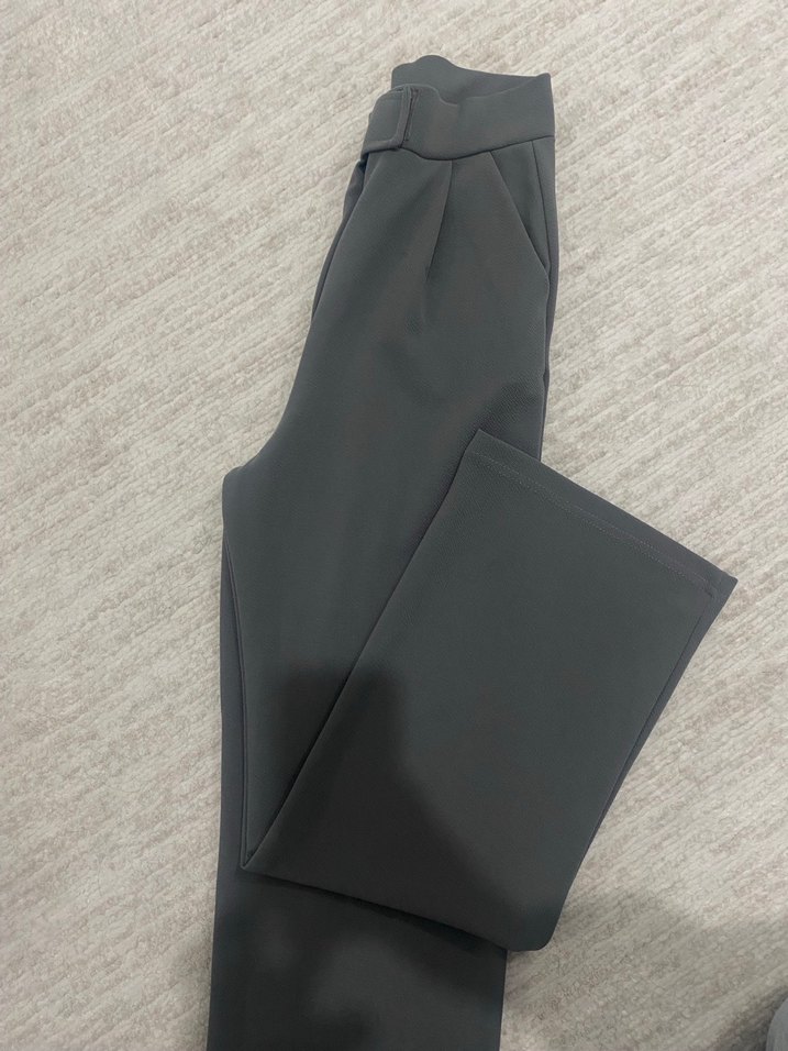 Gri Midi Kumaş Kadın Pantolon - Görsel 3