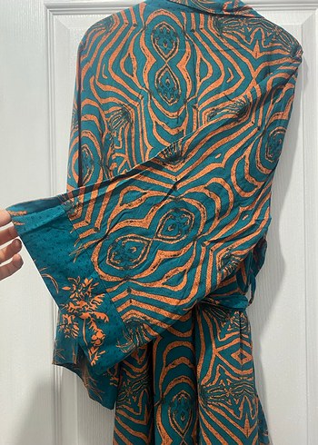 Uzun Kemerli Turkuaz Bohem Kimono - Görsel 3