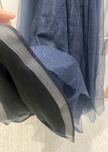 Lacivert Drapeli Gotik Uzun Abiye Elbise - Görsel 6