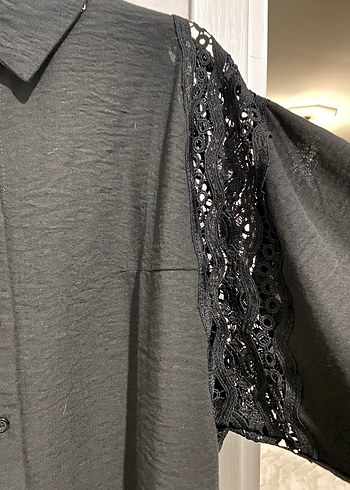 Düğmeli Siyah Kadın Gömlek - Görsel 5