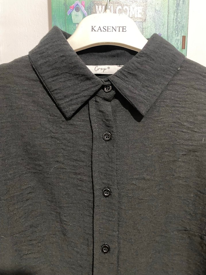 Düğmeli Siyah Kadın Gömlek - Görsel 4