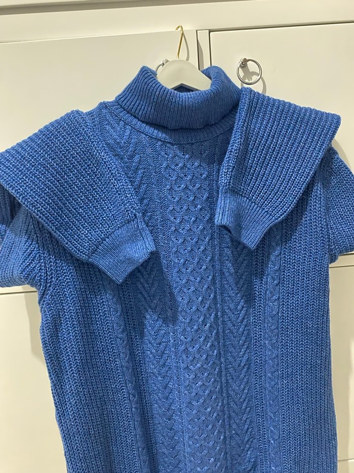 Erkek Mavi Boğazlı Örgü Kazak - Görsel 3