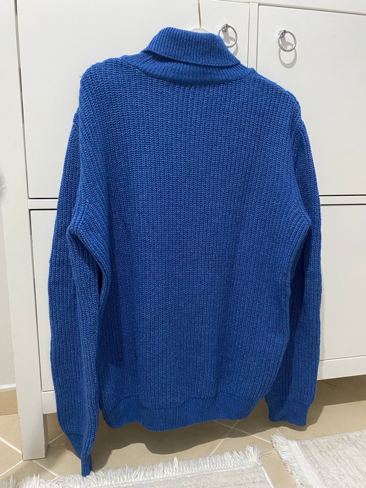 Erkek Mavi Boğazlı Örgü Kazak - Görsel 4