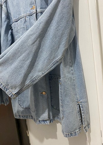 Düğmeli Mavi Kadın Denim Ceket - Görsel 6