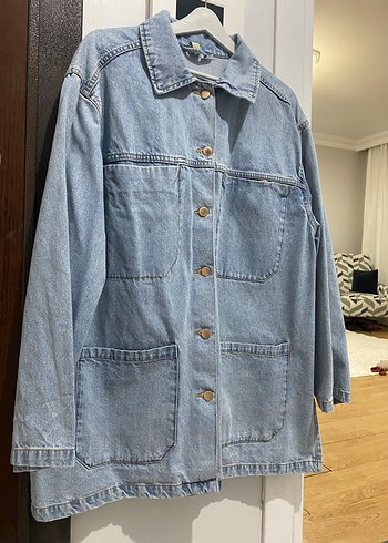 Düğmeli Mavi Kadın Denim Ceket - Görsel 4