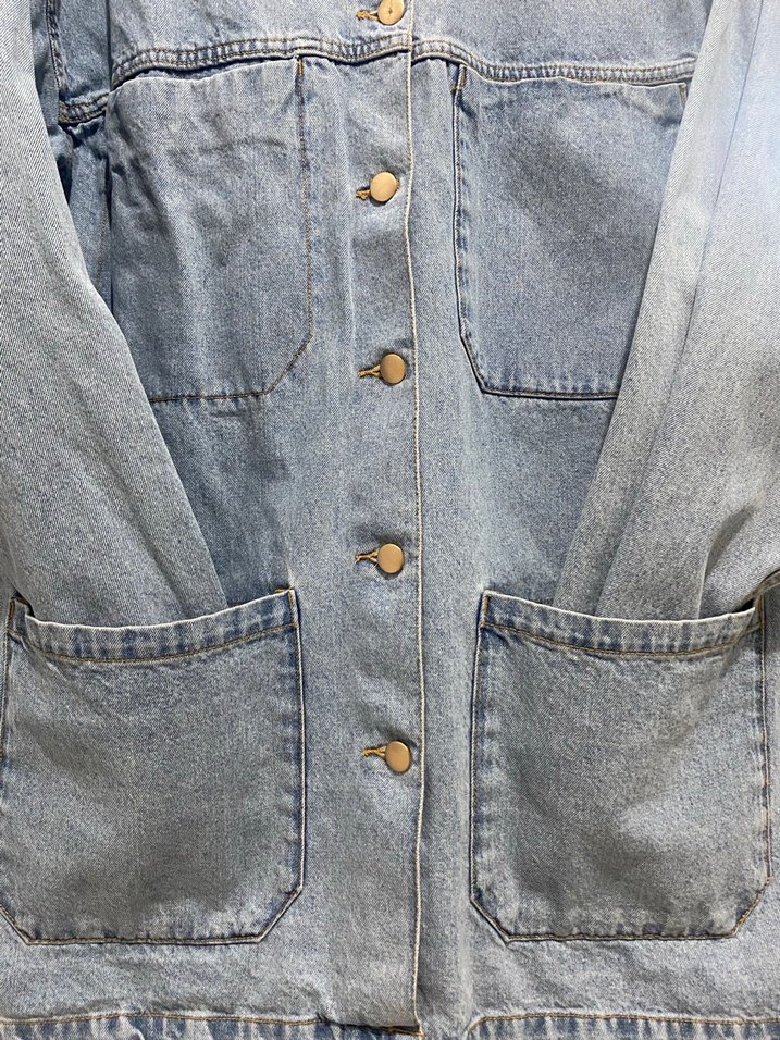 Düğmeli Mavi Kadın Denim Ceket - Görsel 3