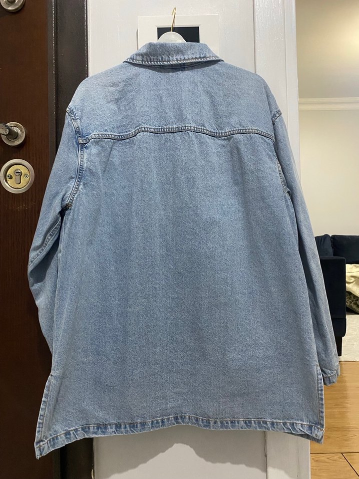 Düğmeli Mavi Kadın Denim Ceket - Görsel 5