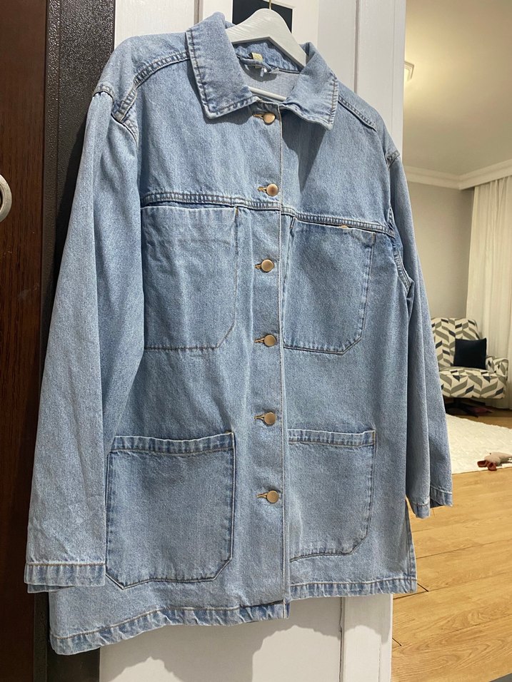 Düğmeli Mavi Kadın Denim Ceket - Görsel 4