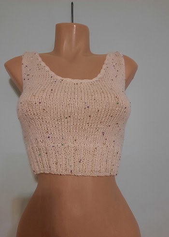Beyaz Kısa Örgü Kadın crop