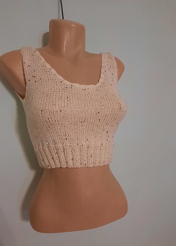 36 Beden Beyaz Kısa Örgü Kadın crop