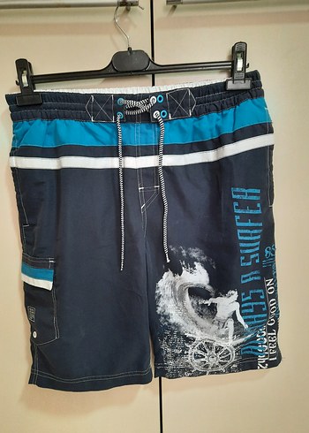 Erkek Baskılı Kemerli Mini Deniz Şortu - Görsel 5