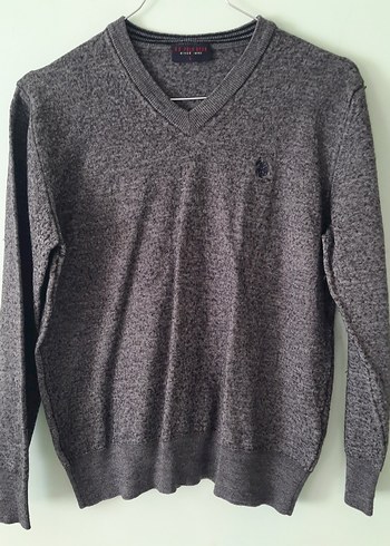 Gri V Yaka Erkek Örgü Yün Kazak - Görsel 2