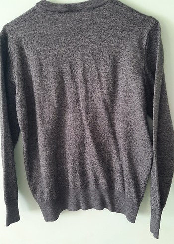 Gri V Yaka Erkek Örgü Yün Kazak - Görsel 5