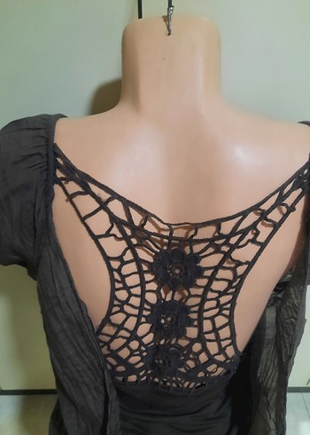 m Beden siyah Renk Dantel İşlemeli Siyah Gotik Strappy Bluz