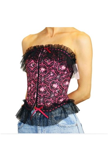 Y2K Dantel Detaylı Pembe Gotik Straplez Büstiyer - Görsel 6