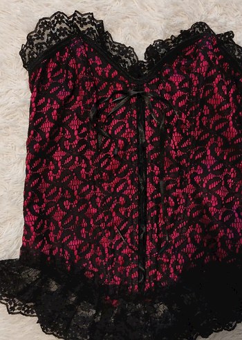 Y2K Dantel Detaylı Pembe Gotik Straplez Büstiyer - Görsel 2